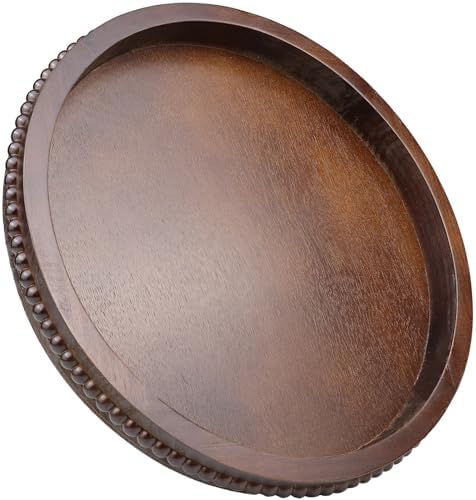 Hrastany Round Wood Decorative Serving Tray for Coffee Table, Dark Brown by Hrastany
