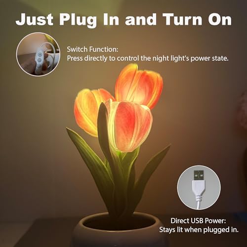 Tulip Flower Table Lamp Pink LED Desk Night Light with Vase - Image 4