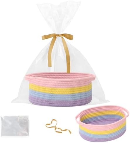 Woven Rope Basket,Baby Gift Basket with Bag & Ribbon, Rainbow by HZFTJOY