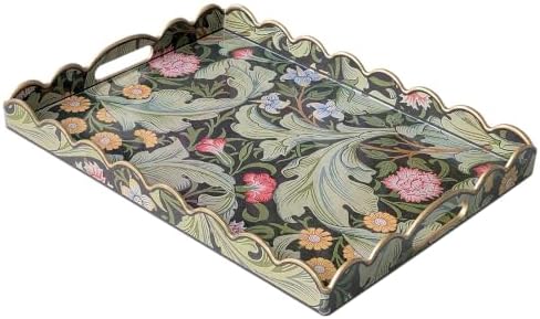12x16 Vintage Floral Serving Tray, Scalloped Decorative Tray (Green Daisy) by Gesodant+