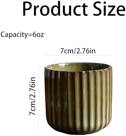 Vintage Ceramic Mug, Japanese Tea Cup 6oz Striped Cup No Handle Drinking Cup for Espresso, Cortado, Matcha, Green Tea, Microwave and Dishwasher Safe, Kiln Transformation Cup (Green) - Image 2