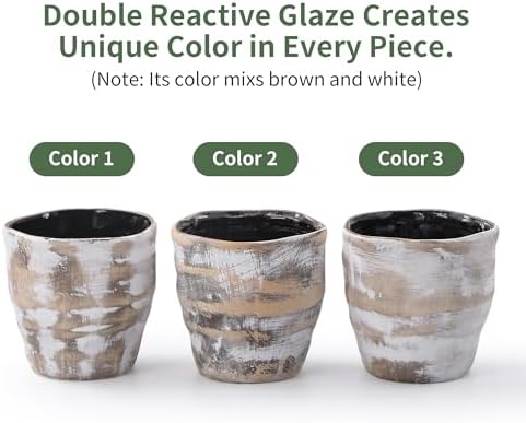 4+6 Inch Ceramic Planter Set of 2 with Drainage Hole,Saucer for Plants, Indoor-Outdoor Large Round Succulent Orchid Flower Pot- Cement Paint, Inner-pots not Larger Than 5 Inch Light Brown - Image 2
