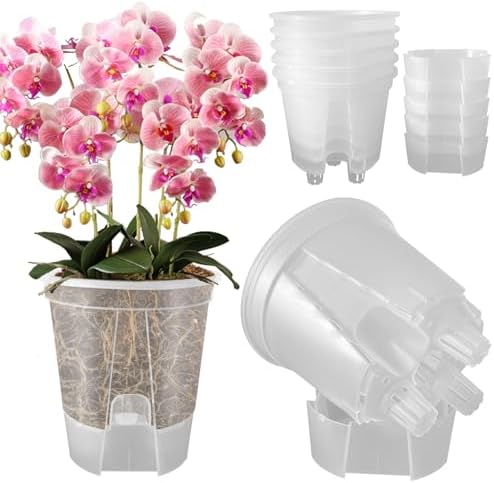 Cdd's Path 5-Pack 6 Inch Self Watering Naked Root Planter Pots with Drainage Holes & Reservoir, Plastic Planters with Air Pipes for Indoor Outdoor Plants，Clear by Unknown