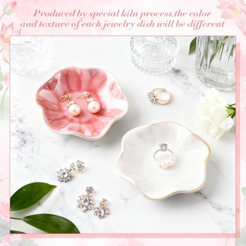 Meekoo 2 Pcs Lotus Leaf Ceramic Trinket Dish Ring Holder Pink and White - Image 5