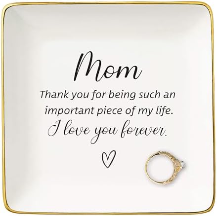 Ceramic Jewelry Tray & Ring Dish by Mom Gifts-Thank You, Birthday, Wedding & Christmas Trinket Holder for Mother, New Mom, Mother-in-Law & Bonuses by NZY