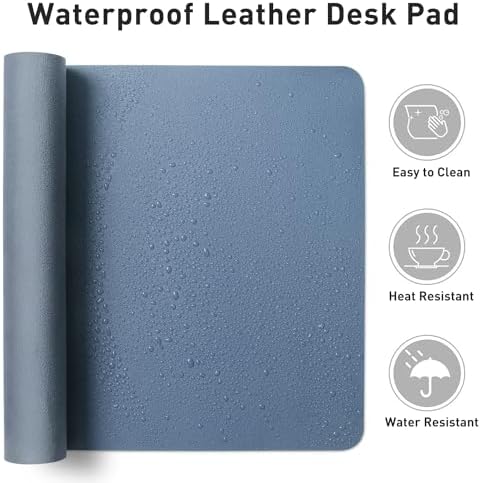 Aothia Leather Desk Pad Protector, Mouse Pad, Office Desk Mat, Non-Slip PU Leather Desk Blotter, Laptop Desk Pad, Waterproof Desk Writing Pad for Office and Home (Denim Blue, 36" x 17") - Image 6
