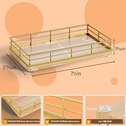 Wooden Decorative Tray, Oak 7.5" L Coffee Table Tray for Kitchen Countertop Soap Sponge Holder for Dresser Perfume Jewelry Candle Nightstand Table Centerpieces for Dining Room Decor Natural - Image 2