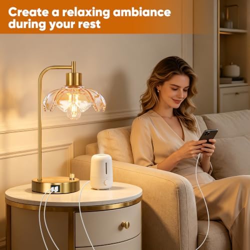 Glass Table Lamps Set of 2, Champagne Dimmable Bedside Lamps for Bedroom - Image 7