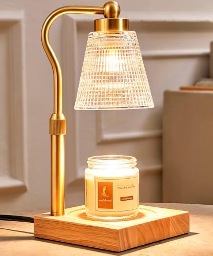 Height Adjustable Candle Warmer Lamp with Timer, 3 Dimmable Wax Melt Warmer, Birthday Gifts for Women Mom, House Warming Gifts New Home Decor, Candle Warmer for Jar Candles with 2 Bulbs, Gold-Clear by Sunfanie