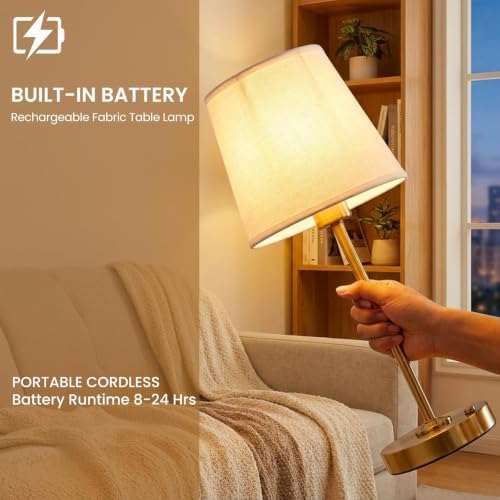 Gold Portable Cordless Table Lamp, Rechargeable Bedside Lamp, Tall - Image 2