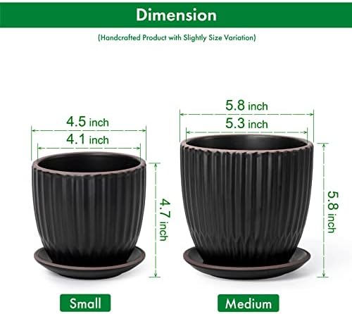 D'vine Dev 2-Pack Stoneware Planter Pots, 4.5/5.8 in, Black, 99-D-2 - Image 3