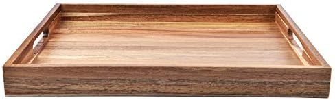 Acacia Wood Serving Tray with Handles (17 Inches) – Decorative Serving Trays Platter for Breakfast in Bed, Lunch, Dinner, Appetizers, Patio, Ottoman, Coffee Table, BBQ, Party –Great for Lap &Couch - Image 2