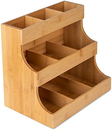 Theodore Tea Bag Organizer – Wooden Tea Organizer and Storage for Home, Kitchen, Office – 180 Tea Bag Holder - Vertical Display Tea Box. Also for Coffee Pods, Sugar, Sweeteners and Creamers. by TheodoreLeatherandHome