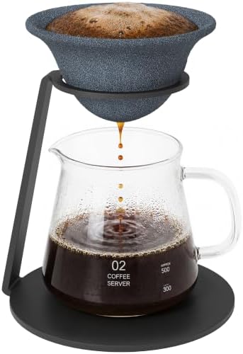 Ceramic Pour Over Dripper, 4.3in Porous Filter Large Capacity, Single Filter or Full Set w/Stand & Cleaning Brush, No Paper Filters for Hand Drip Brewing (U-shaped With Iron Stand) - Image 4