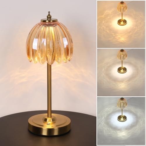 Shenmoyl Tulip Table Lamp with 5000mAh Battery & Touch Control, Cordless Table Lamp with 3 Colors, Dimmable Rechargeable Table Lamps for Bedroom, Nightstands, Living Room, Entryways (Amber Tulip) by Shenmoyl