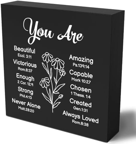 Religious Gifts for Women Christian Gifts Christian Wooden Box Sign Desk Decor Bible Verse Decorations for Home Office Shelf Table Desk Gifts for Christian Women 5 x 5 Inch (Black Decor) by Woght