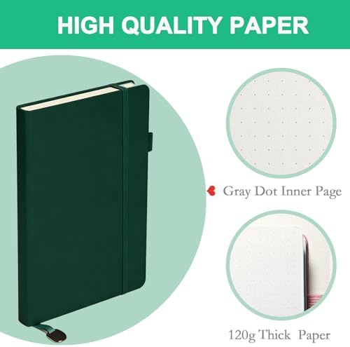 A5 Dotted Journal Starter Kit with Stencils and Stickers, Hardcover Dot Grid Notebook with 120 GSM Paper, Index Tabs and Date Stickers for Journaling, Study and Work,Green - Image 3