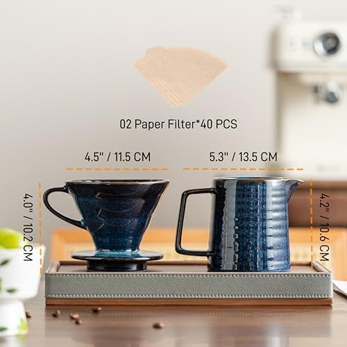 Pour Over Coffee Maker Set,Ceramic Coffee Maker With 40 pcs Paper Filter，15oz/450ml Pour Over Coffee Dripper (Starry Blue) - Image 2