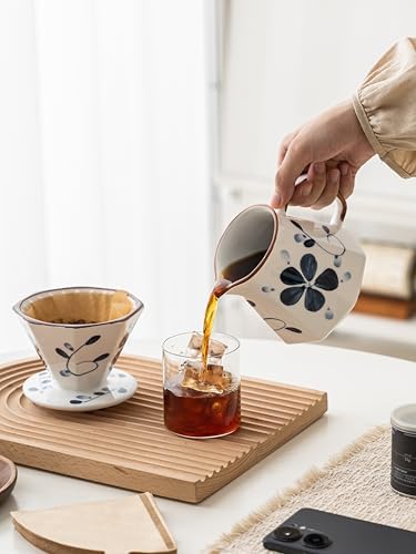 Pour Over Coffee Maker,Ceramic Coffee Maker With 40 pcs Paper Filter，20oz/600ml Pour Over Coffee Dripper (Blue and white) - Image 5