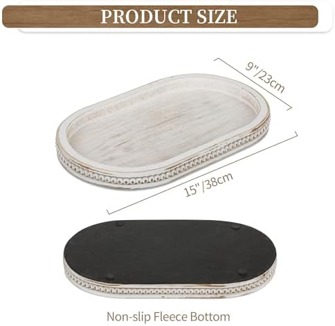 Hanobe 15" White Oval Decorative Trays for Coffee Table Decor, Beaded Edge - Image 5