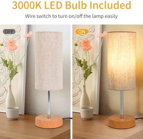 RISLG 2 Pack Small Table Lamps, Bedside Lamps for Nightstand with Wire Switch, Modern Minimalist Desk Lamp with Linen Fabric Shade for Dorm Kids Room Living Room Office Bedroom, Bulb Included - Image 4