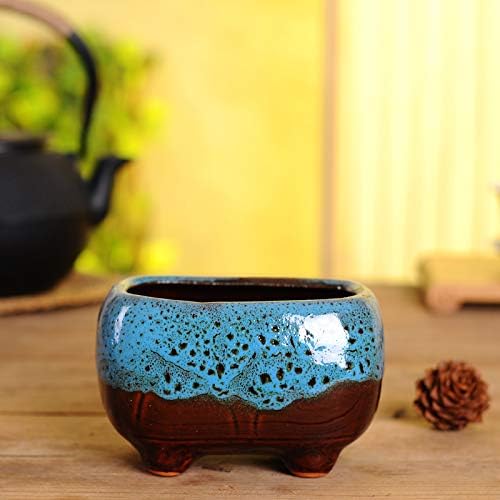 Cute 4.7 Inch Rectangle Ceramic Home Garden Decoration Succulent Cactus Flower Pots Container -Plant Not Included (Blue) - Image 4