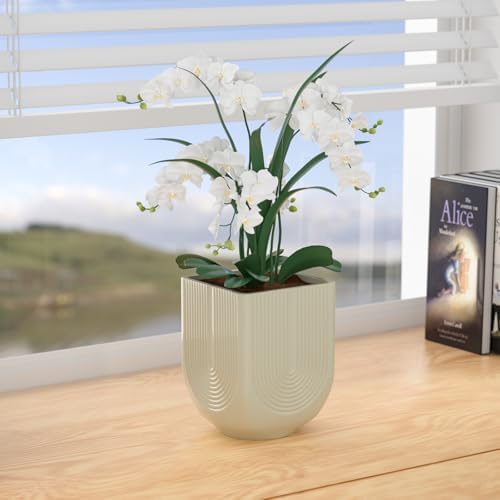 Ceramic Planter, 6 Inch Square Plant Pot with Drainage, Ivory - Image 4