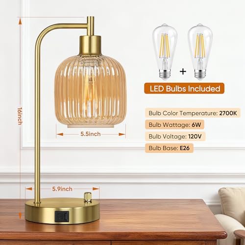 Champagne Glass Table Lamps Set of 2, Dimmable Bedside Lamps for Bedroom - Image 3