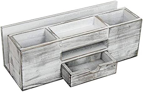 Liry Products Whitewashed Wooden Desktop Organizer Multiple Compartments Rack Shelf Drawer Tabletop Wood Storage Cabinet Office Supplies Caddy Document Stationery Holder Accessory Sorter Vanity Home - Image 4