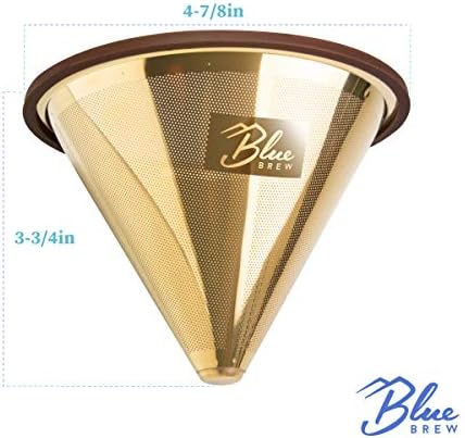 BLUE BREW Pour Over Coffee Filter, Titanium Coated Stainless Steel Coffee Filter, Paperless & Reusable Pour Over Coffee Maker, Double-Layered Mesh Coffee Cone (1-4 Cups), BB1004 - Image 2