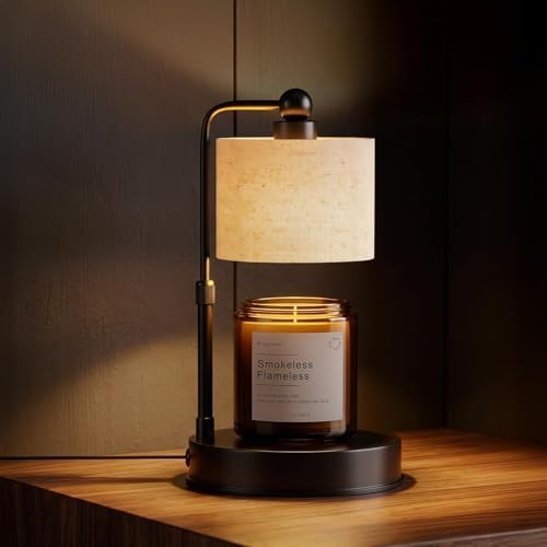 Candle Warmer Lamp with Timer, Best House Warming Gift, Height Adjustable & Dimmable Electric Candle Warmer Lamp, Includes 2 Bulbs, Birthday Gift for Women, Mom, Housewarming - Flaxen by Bingyouth