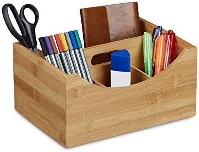Relaxdays Bamboo Desk Organizer, Stationery Pen Holder, Office File Sorter Cabinet, HxWxD: 9 x 13 x 16 cm, Natural, 12 x 25 x 18 cm by Relaxdays