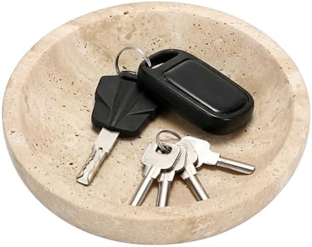 Hipiwe 7.9" Round Key Bowl for Entryway Natural Travertine Stone Tray by Hipiwe