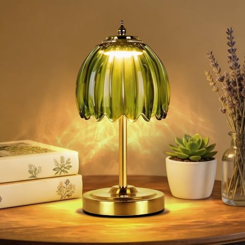 WERFOP Cordless Rechargeable Glass Flower Desk Lamp (Green) by WERFOP