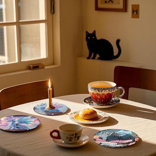 NEGEKFKX 8 Pcs Dragon Book Diamond Art Painting Coasters Kits, Coaster with Holder for Adults, Non-Slip DIY Dot Paint Craft Kits,5D Full Drill DIY Diamond Dot Gem Art Kit Home Decor Arts Craft - Image 2