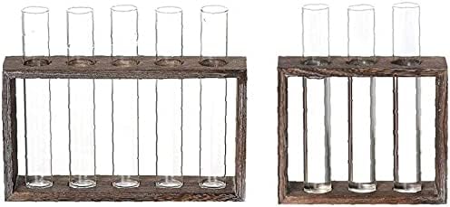 Tube Shape Glass Vase with 3 or 5 Holes Wood Stand Decoration Flower Vontainer for Hydroponics Plant Transparent Flower Arrangement Vase-3 Tube - Image 5