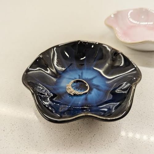2Pcs Ceramic Jewelry Dish - Lotus Leaf Shape, for Ring Holder Necklace Small Key, Suitable for Mother Friend Sister, Gifts for Women, Cute Plate Trinket Tray, Home Decor (Green & Blue) - Image 7