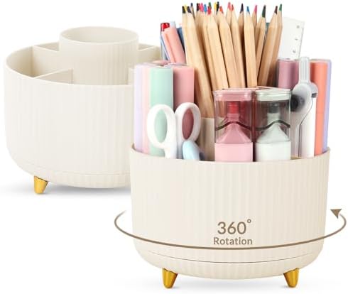 SKYDUE 2 Pack Pen Holder, 360 Degree Rotating Pencil Holder for Desk Organizer, Rotating Desktop Pen Organizer with 5 Slots, Office Supplies, Pencil Cup for Office, School, Home by SKYDUE