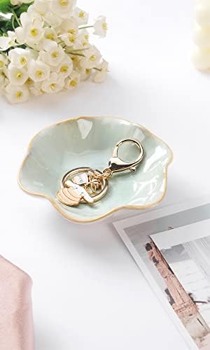 JAMEND CLXP Lotus Leaf Shape Decorative Ring Tray, Small Key Bowl, Ceramic Trinket Tray Jewelry Dish Organizing Necklace Earrings, Home Decoration for Mom Best Friend Sister, Light Green. - Image 4