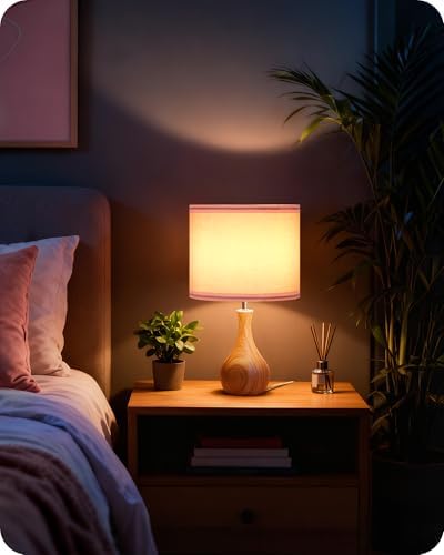 Pink Table Lamp, 14.2" Small Bedside Lamp, Modern Nightstand Lamp with Pink Linen Lampshade & Wood Bottle-Shaped Base, E26 Socket, Cute Desk Lamp for Girl's Room, Bedroom, MP09TL05 - Image 4