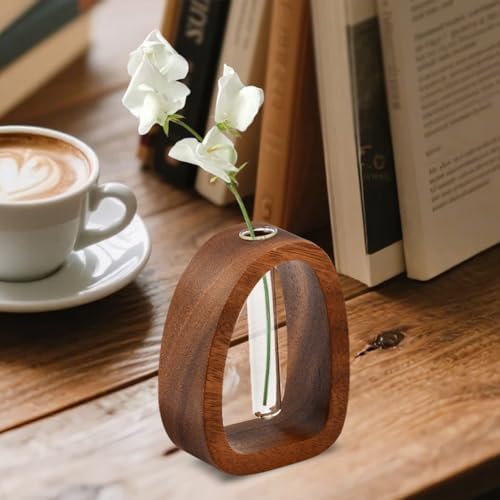Solid Wood Frame Glass Test Tube Vase Desk Hydroponic Plant,Modern Decorative Hydrophilic Plants Vases,Mini Propagation Station for Hydroponic Plants,Desktop Home Office Decor - Image 7