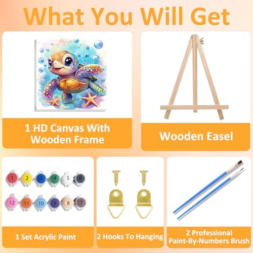 Sea Turtle Paint by Numbers Kit for Kids, 8x8 inch - Image 4
