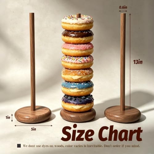 3 Pack Acacia Donut Stand, 14 Inch Wood Donut Display Wooden Bagel Holder - Image 2