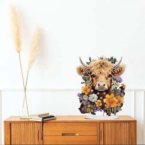 Diamond Painting Kits for Adults Beginners, 5D Full Drill Highland Cattle Crystal Art Desktop Ornament, DIY Single Sided Home Office Desk Decor, Creative Craft Gift Set with Tools - Image 4