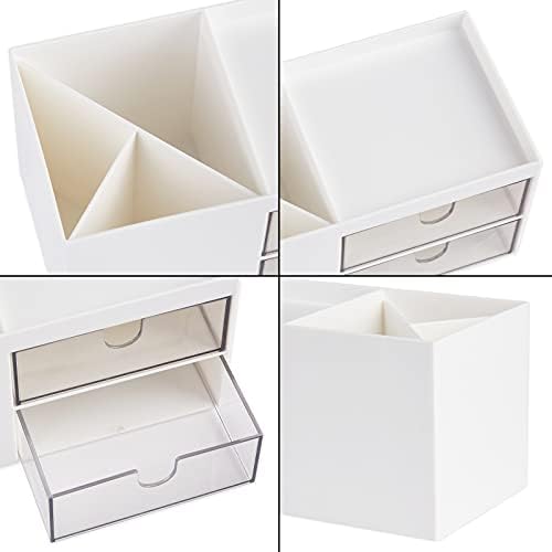 LETURE Office Desk Organizer with drawer, Office Supplies and Desk Accessories, Business Card/Pen/Pencil/Mobile Phone/Stationery Holder Storage Box (White) - Image 5