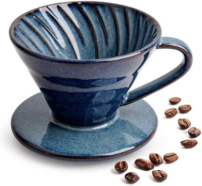 Pour Over Coffee Maker, Single Cup Ceramic Coffee Dripper, Reusable Filter Cone Drip Holder Slow Brewer with Hole Flat Bottom for Home, Office, Travel, Camping (Blue) by TryitBuyitYoulllikeit