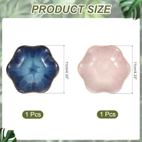 uxcell 2Pcs Ceramics Jewelry Plate, Lotus Leaf Shape Key Holder Bowl for Entryway Table Decor Small Ring Tray Dish Gift for Women Girlfriend, Pink/Blue - Image 2