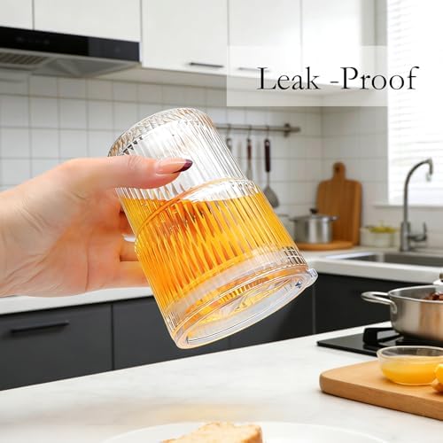 6 Pack 13oz Ripple Drinking Glasses with Lids, Iced Coffee Cup Set - Image 3
