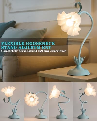 WERFOP Flower Table Lamp Cute Desk Lamp for Bedroom Home Decor (Blue) - Image 4