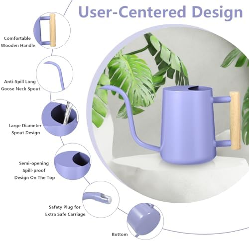 Watering Can Indoor Plants, 35oz Small Stainless Steel Metal Watering Can Modern Decorative Watering Pot with Long Spout for Indoor House Plant Bonsai Garden Flowers (Purple) - Image 6